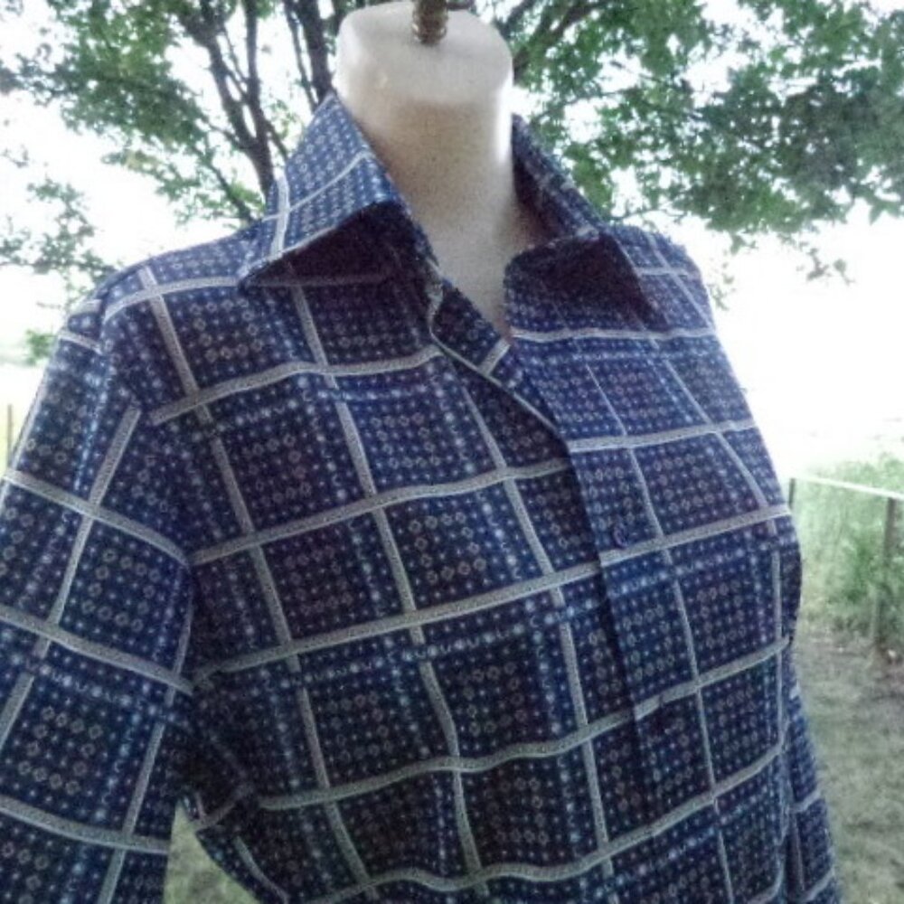 Kingsport Vintage Disco Plaid Shirt Silky 70s L